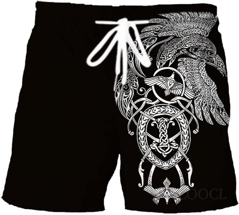 Beach Pants For Men Viking Odin Crow Shorts Norse Myth Raven Tattoo Swimming Trunks Quick Dry Summer Casual Gym Sports