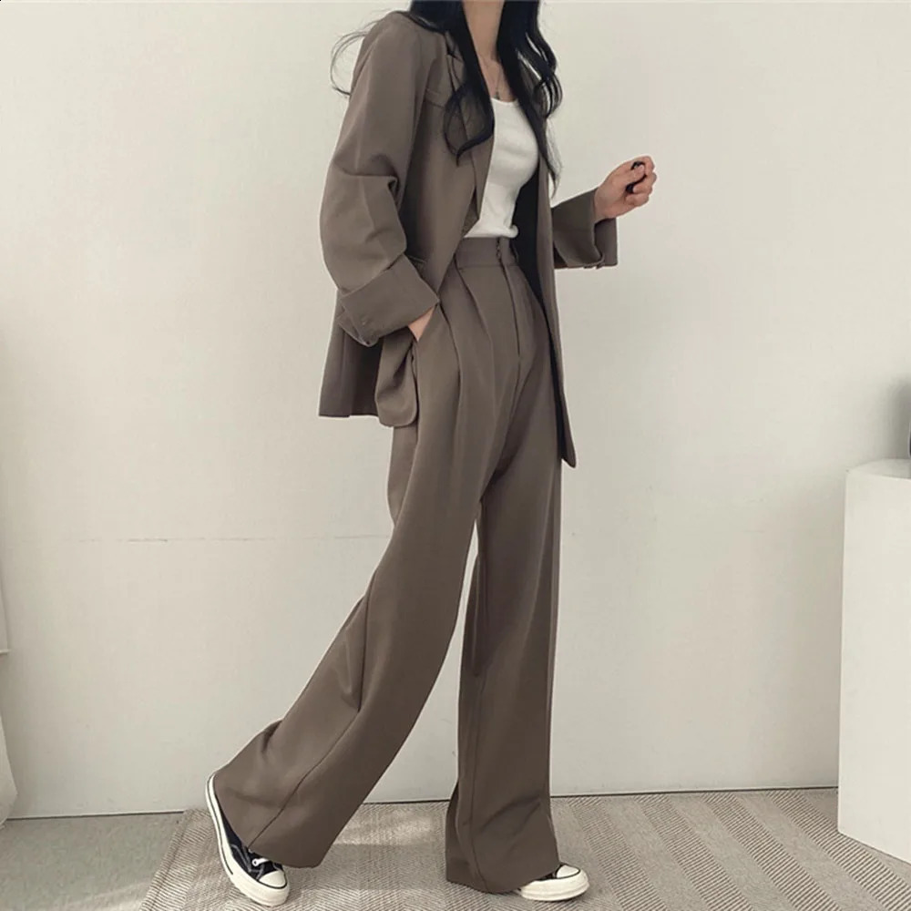 Autumn Casual Blazers Pant Sets Women Fall 2 Piece Sets Single Breasted Office Lady Pantsuit Solid Trousers Coats Tops Suit 240826