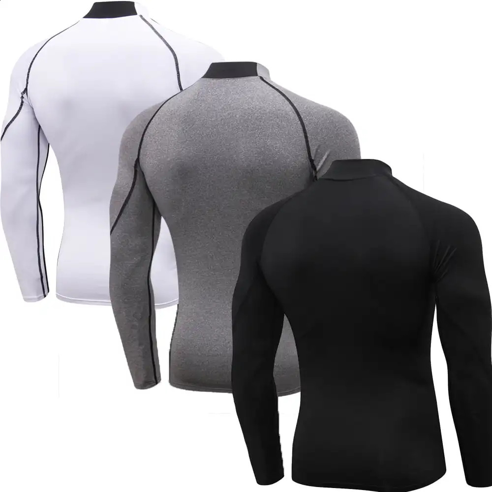 2 packs of mens vegetarian collar compression shirt long sleeved cooling training gym top underwear 240827
