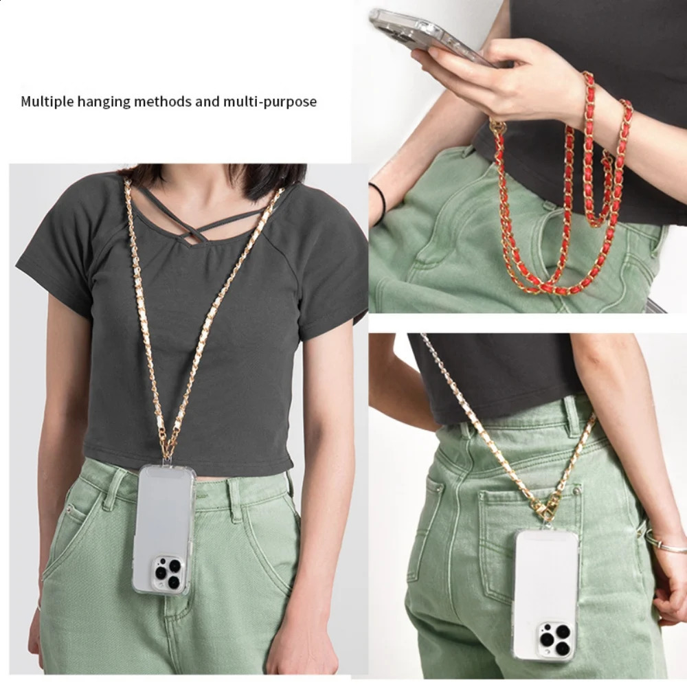 60cm Long PU Leather Metal Chain Bag Strap For Crossbody Fashion Handbags Shoulder Cellphone Replacement Accessories 240826Z