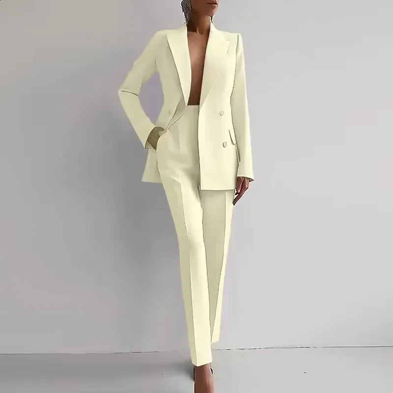 Elegant Career Outfits Fashion Lapel Collar Button Blazer Pencil Pants Sets Women Casual Long Sleeve Solid 2Pc Suits 240826