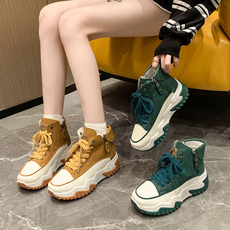 Versatile thick soled height increasing casual shoes for autumn and winter