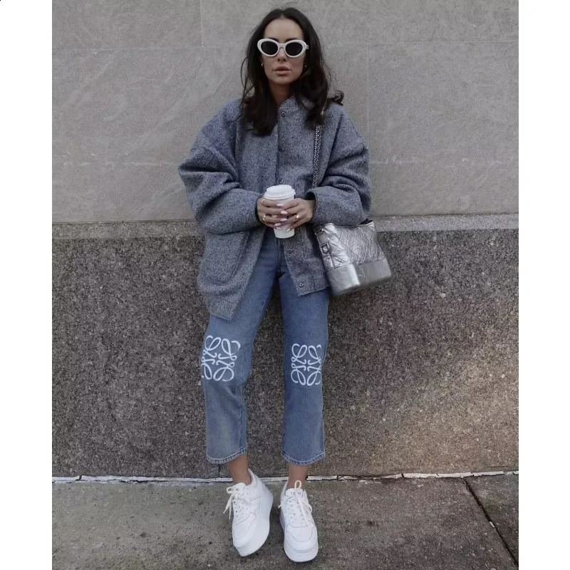 Traf Zr Womens Jacket Spring Elegant Wool Retro Coat Long Sleeve Harajuku Y2k Street Clothing Bomber 240826