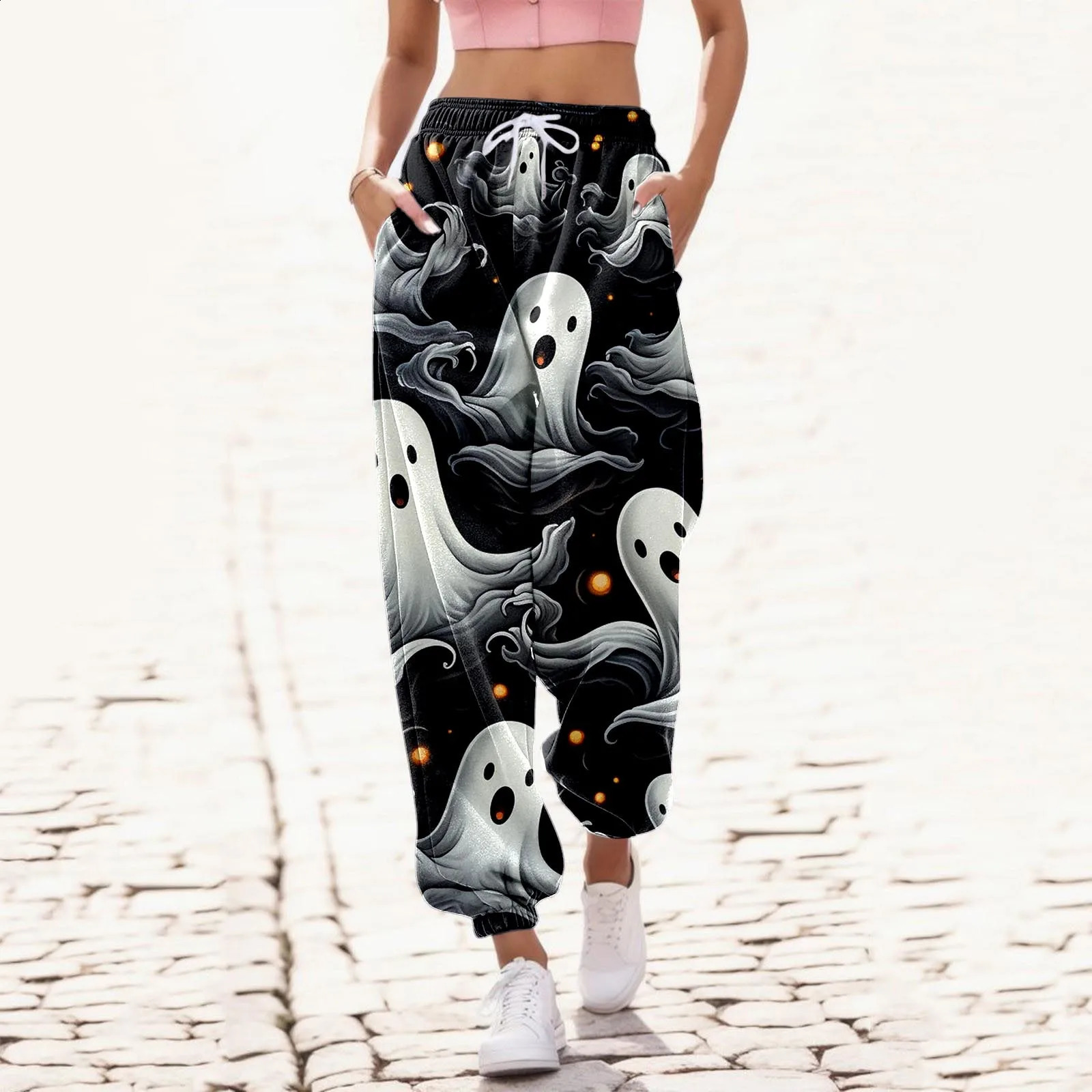 Womens Halloween 3D printed bottom sports pants pocket high waisted fitness gym sports fitness jogging pants Trouser underwear for women 2025 240827