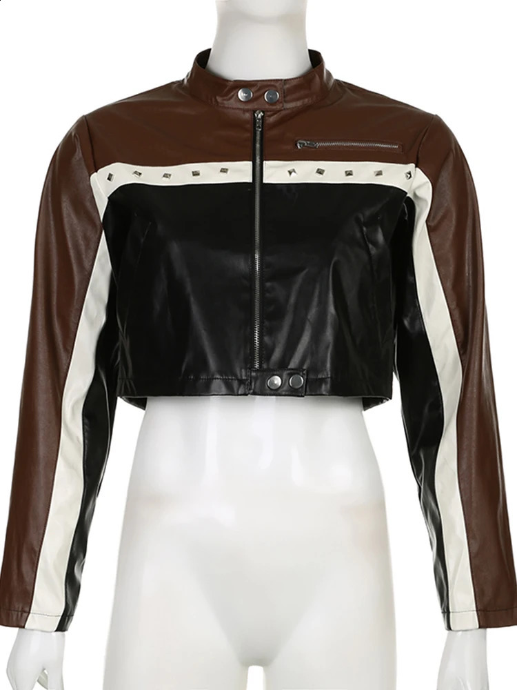 IAMSURE locomotive style decal Worl Pu leather jacket casual streetwear long sleeved jacket womens autumn winter fashion women 240827