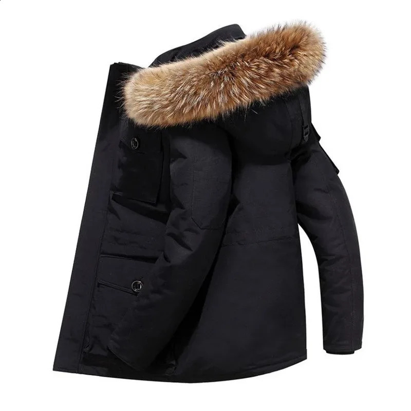 Winter -30 degree down jacket for men 90% white duck down big fur collar warm and thick park chiffon jacket for men camouflage 240826