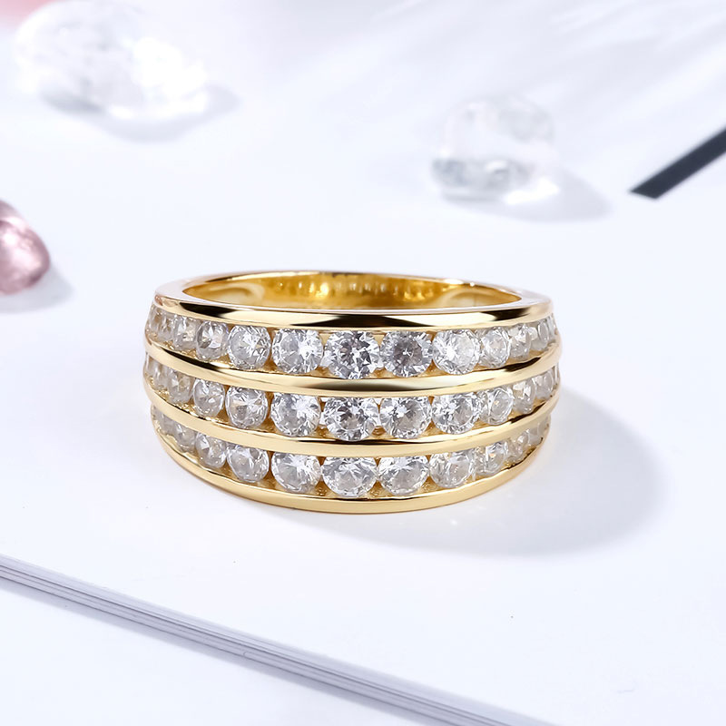 Ladies' Gold Fill Cubic Zirconia Eternity Wedding Ring: Three Rows of 5A CZ Dias