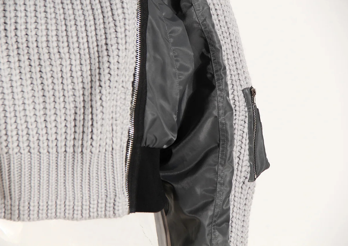 GetSpring Women Coat Autumn Irregular Knitted Stitching Patchwork Short Jacket Thickened Warm Baseball Two Ladies Tops 240827