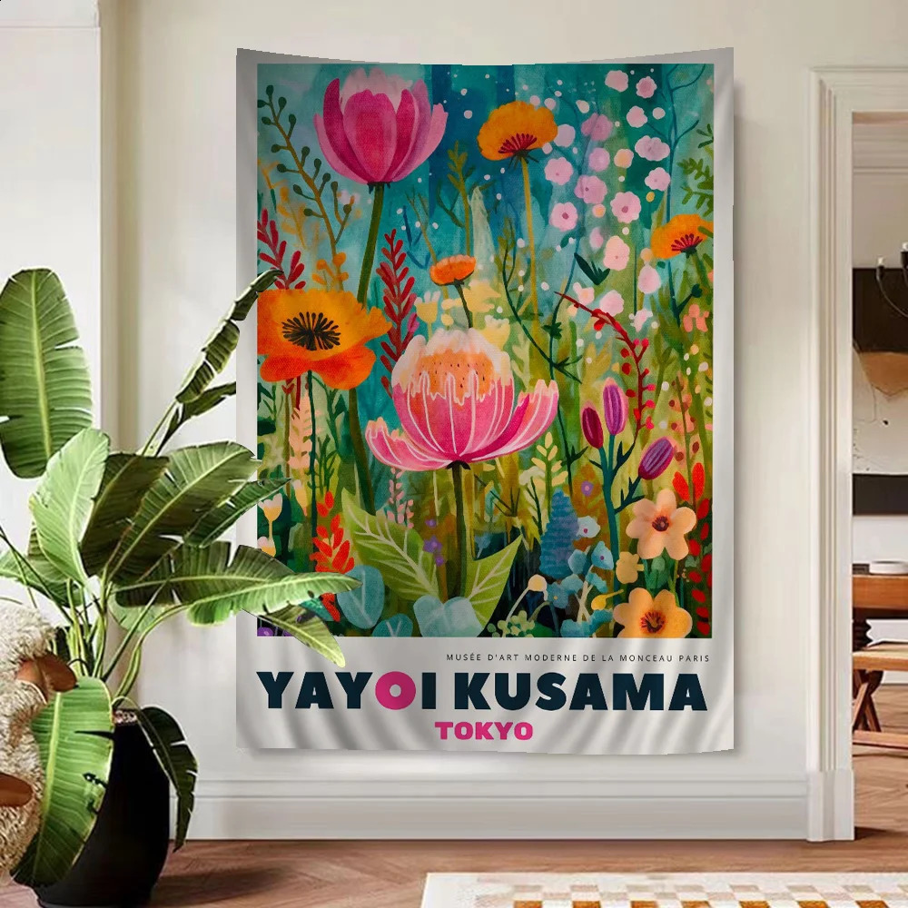 Abstract Yayoi Kusama Anime Tapestry Hanging Tarot Hippie Wall Rugs Dorm Home Decor y240826