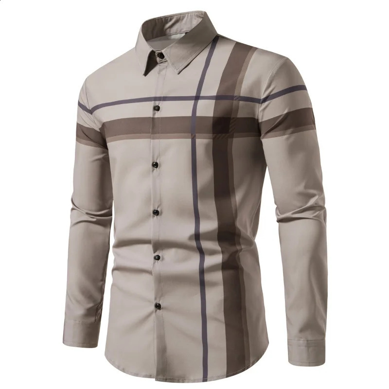 Mens High Quality Plaid Shirt Stripe Breathable Business Casual Silk Smooth Skin Shirt Long Sleeve men clothing 240826