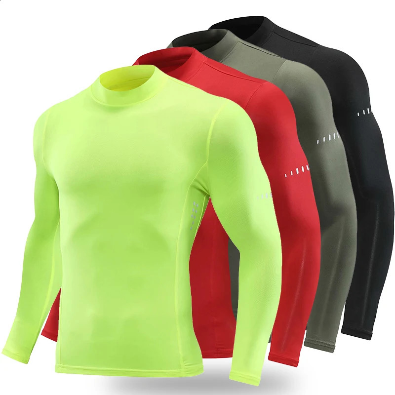 Mens long sleeved compression Tshirt running fitness training quick drying high neck sports top 240827