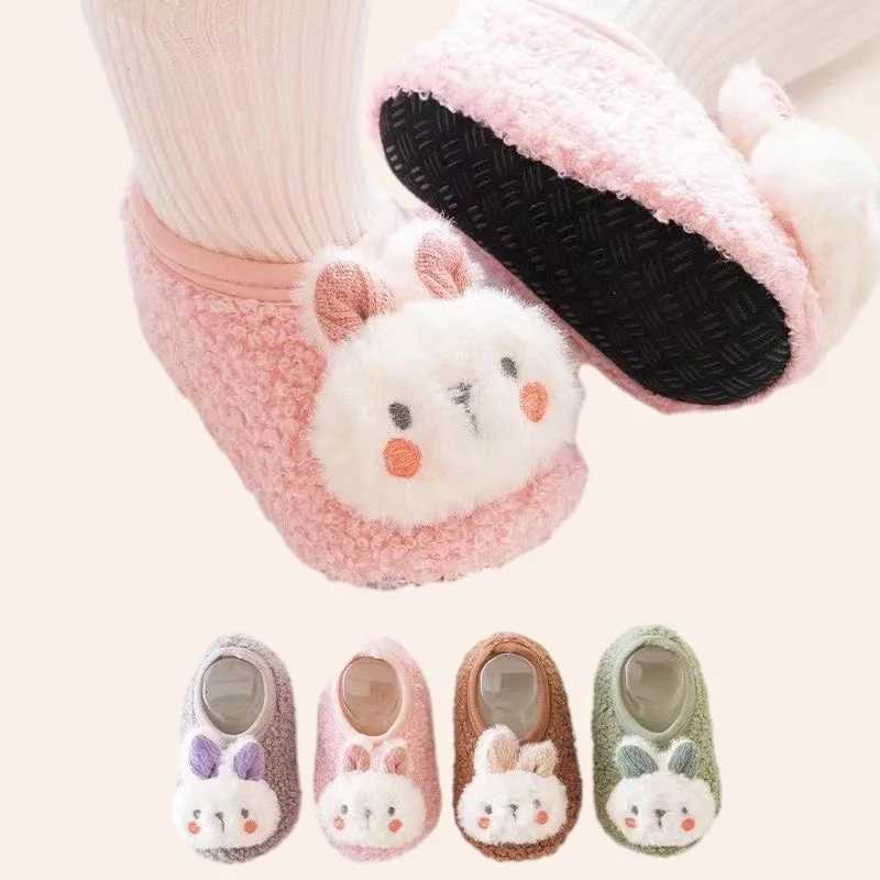 Anti slip baby floor socks with cute rabbit pattern for newborns winter warmth slide with soft bottom baby walking socks M240827