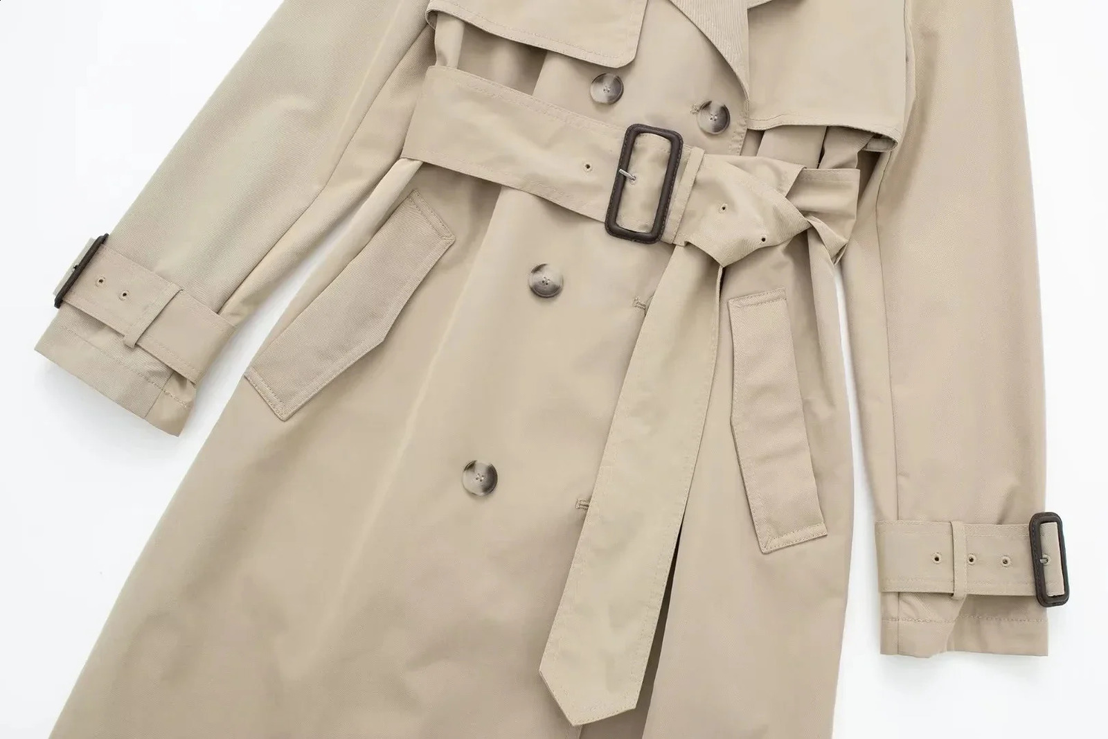 TRAF windproof long sleeved coat autumn trench womens elegant double chest 240826