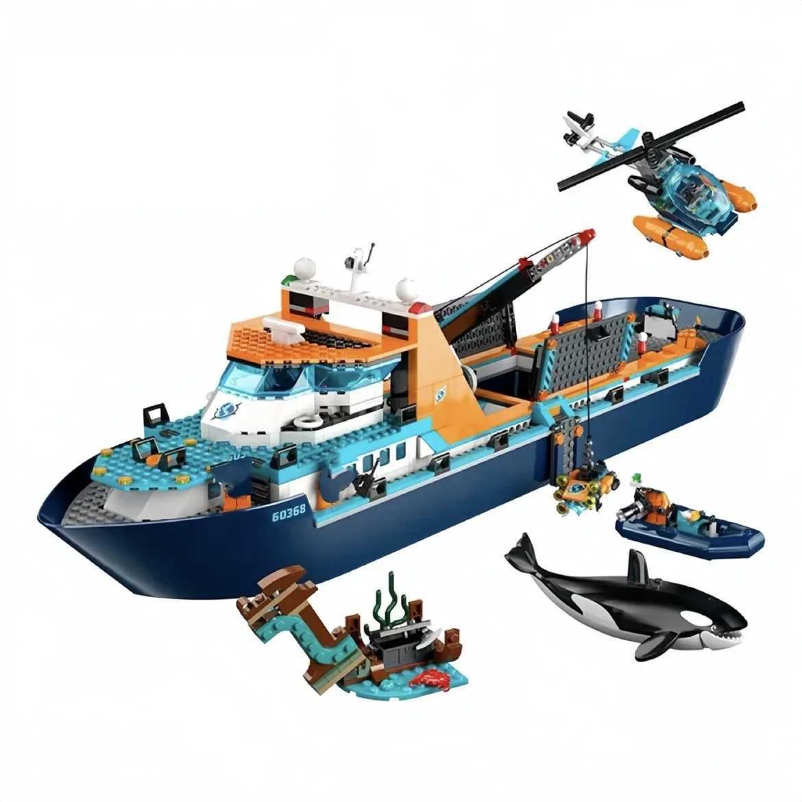 Arctic explorer ship compatible with 60368 building block toys floating boat helicopter ROV Sub Orca building block boys and girls gifts W241028