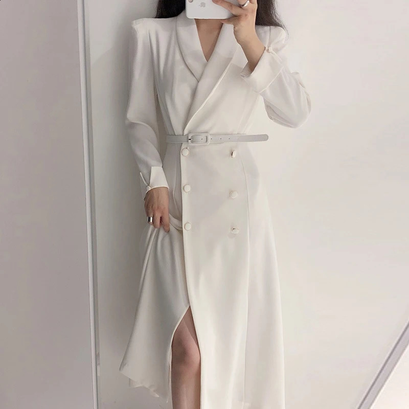 HMA autumn and winter womens trench coat Korean fashion windproof double chest long Abrigos 240826