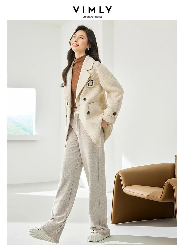 Vimly wool blend jacket for women straight double chest thick warm winter long coat 50709 240826