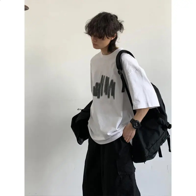 Summer casual mens High Street Printing Graffiti Trendy T-shirtQuick Drying Pockets Cargo Pants Suit Japanese Street 2 pieces 240827