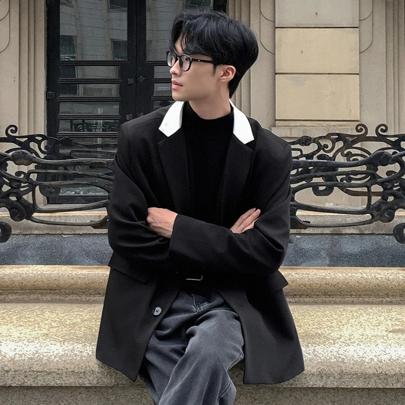 FEWQ Mens Casual Mens Suit Korean Fashion Loose Jacket Contrast Color Single Breast Long Sleeve Male Tops 24E2053 240826