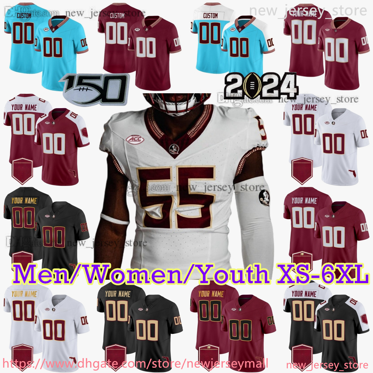 2024 Custom S-6XL Florida State Seminoles College Football Jersey 4 DJ Uiagalelei Roydell Williams Lawrance Toafili Jordan Travis Ja'Khi Douglas Campbell Jr. Benson