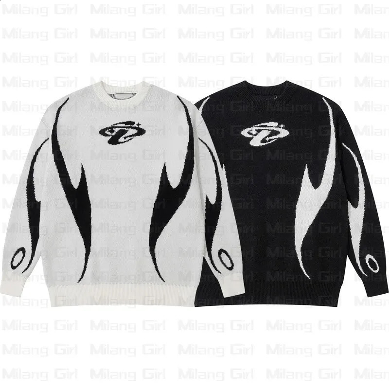 Star print Gothic black knitted Y2K winter oversized mens sweater Holloween 2000 punk couple skydiving youth clothing 240826