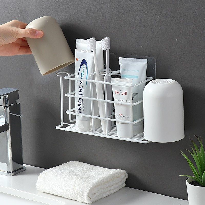 Toothbrush hole-free wall-mounted toilet mouthwash cup holder toothpaste storage rack