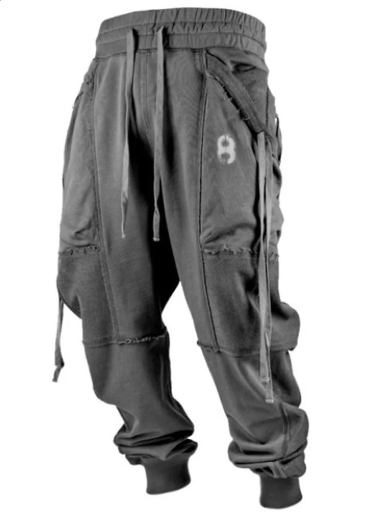 Y2k retro long pants mens drawstring hooded sweatshirt Harajuku 3D pattern printing casual hiphop autumn pocket Trouser 240827