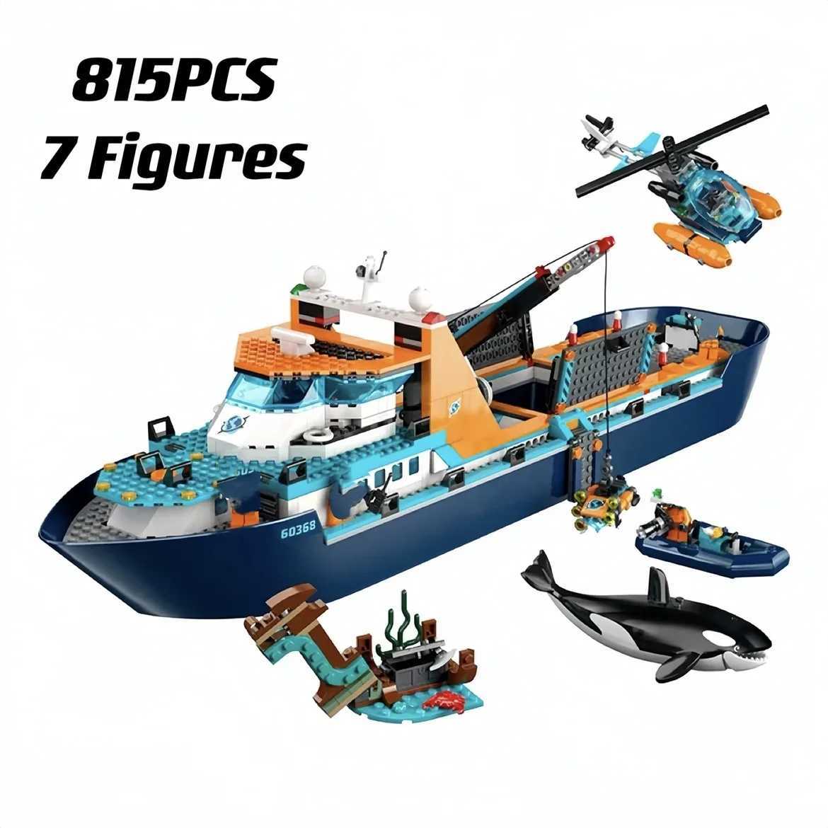 Arctic explorer ship compatible with 60368 building block toys floating boat helicopter ROV Sub Orca building block boys and girls gifts W241028