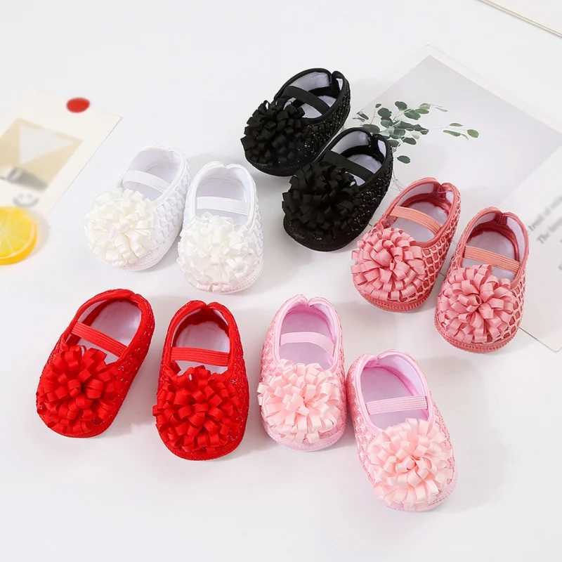 Baby womens shoes princess fashion ribbon flower baby soft sole first walker 0-1 year old baby Christmas shoes M240827