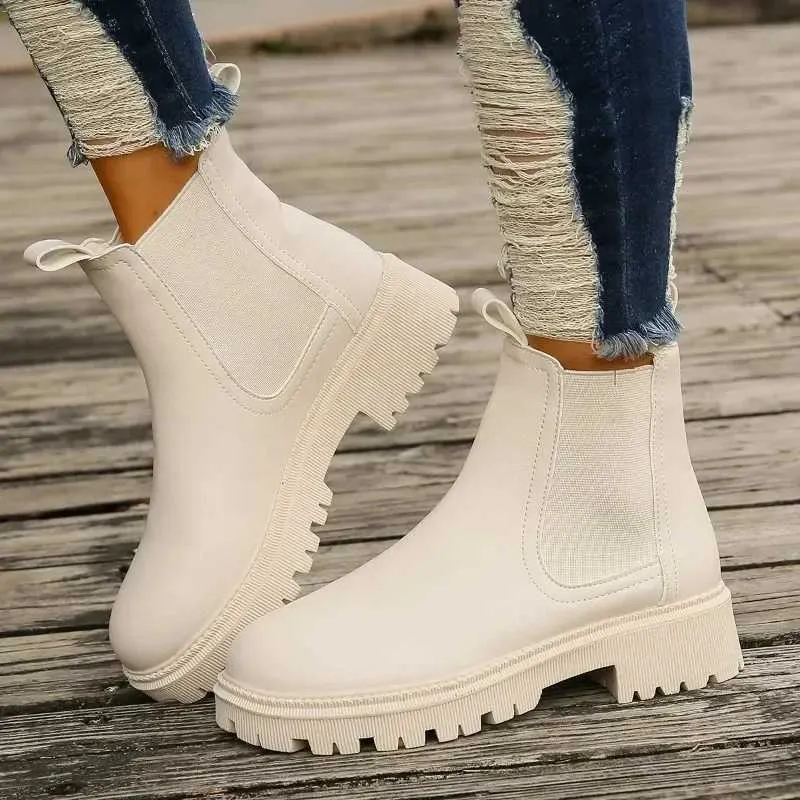 Boots Chelsea Womens Boots 2024 Autumn Winter Fashion Thick Sole Short Boot Simple and Versatile Large Size Women Shoes Botines Mujer H240709