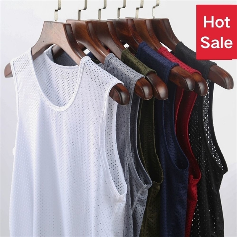 Summer Quick-Drying Man Sleeveless Shirt Breathable Ice Silk Gym T-shirts Sport Gym Clothing Men Mesh Hole Tank Top Vest 240826