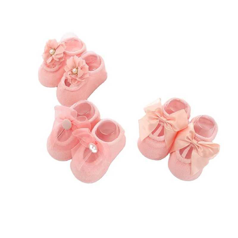3 pairs of baby girl shoes floor anti slip socks childrens first mover elastic knitted shoes (0-3 years) M240827