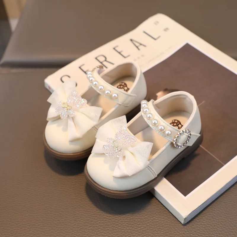 Baby girl leather shoes childrens bow pearl princess shoes light soft sole cute first mover baby cartoon single shoes M240827