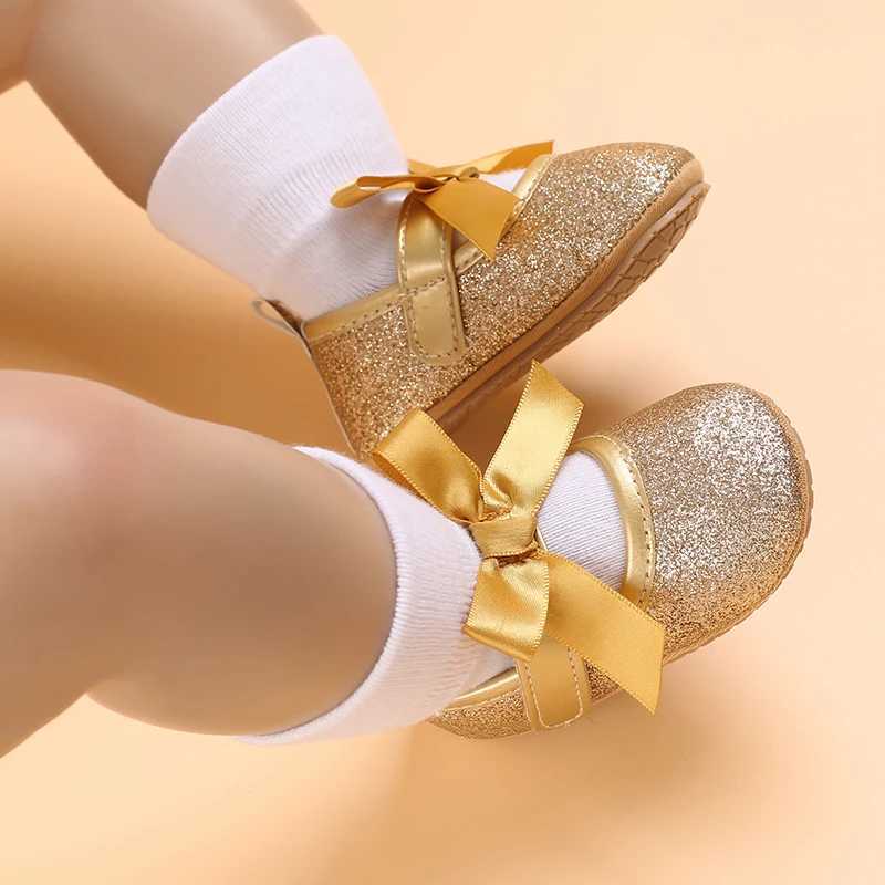 Baby Birthday Party Shoes Baby Bow Knot Non slip Rubber Soft Bottom Flat PU First Step Walker Newborn Bow Decoration Mary Jens M240827