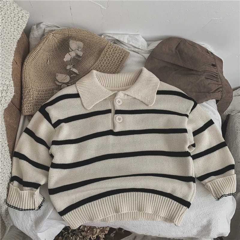 Autumn childrens clothing 2024 knitted boys sportswear striped cotton long sleeved baby stroller top childrens sportswearW240824