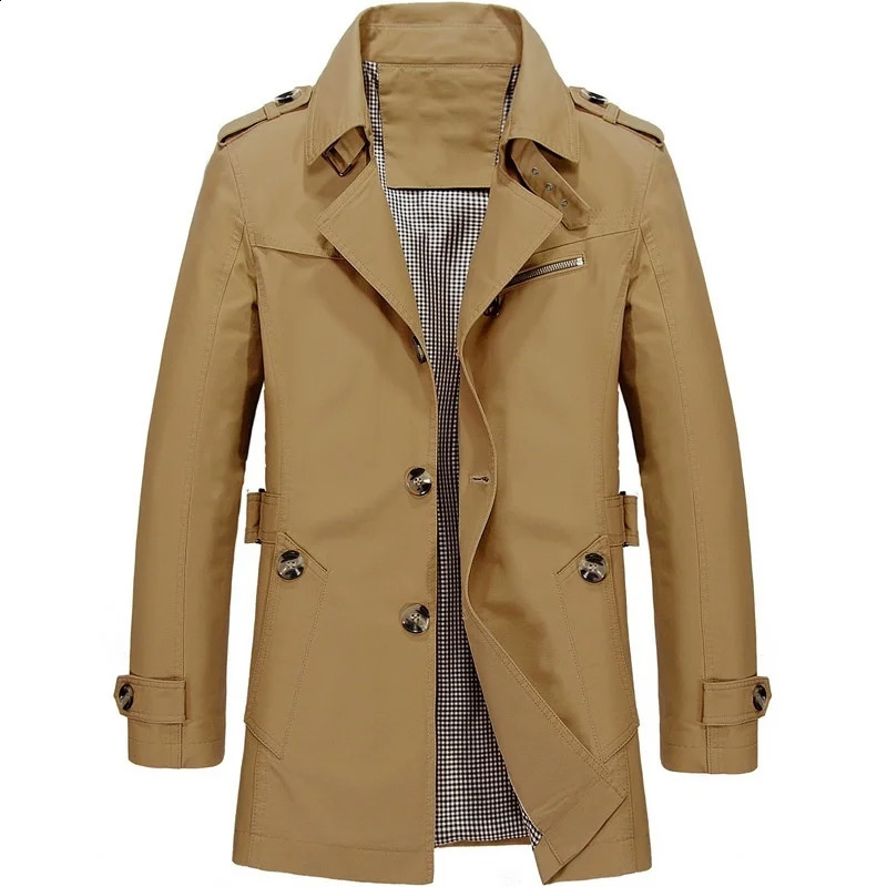 Mens business windproof long sleeved jacket pure cotton trench coat casual spring summer winter fashion set street clothing 240827