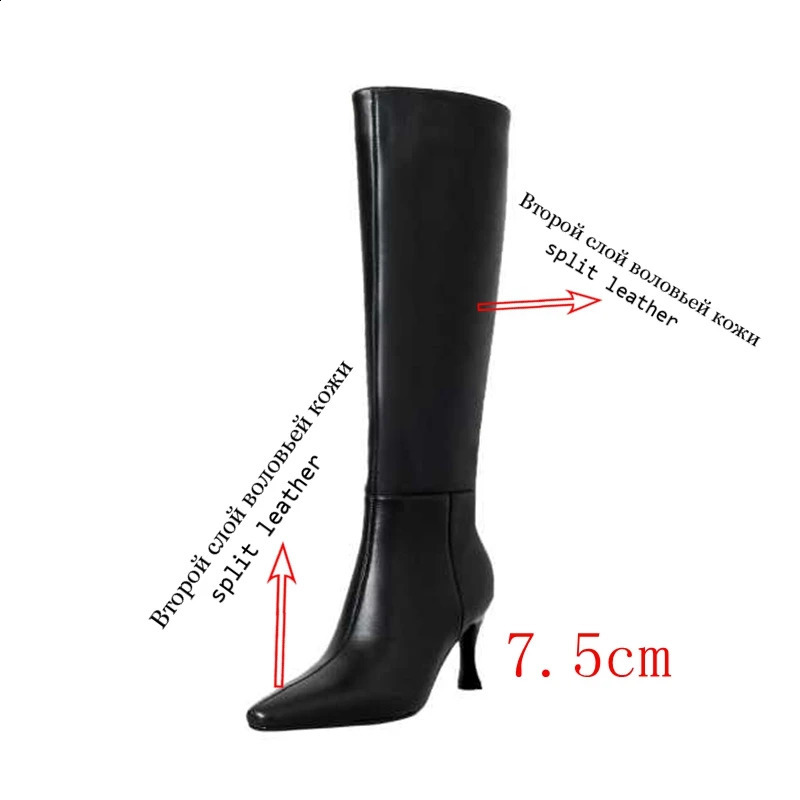 Cowhide pot cow split leather small square heel fine high heels simple style warm winter shoes beautiful women thick high heels 240827