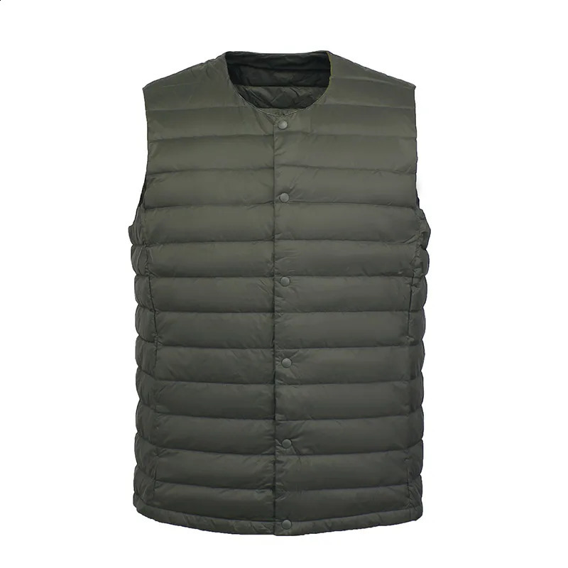 Mens 90% white down vest mens clothing ultra light jacket portable sleeveless winter round neck warm lining 240827