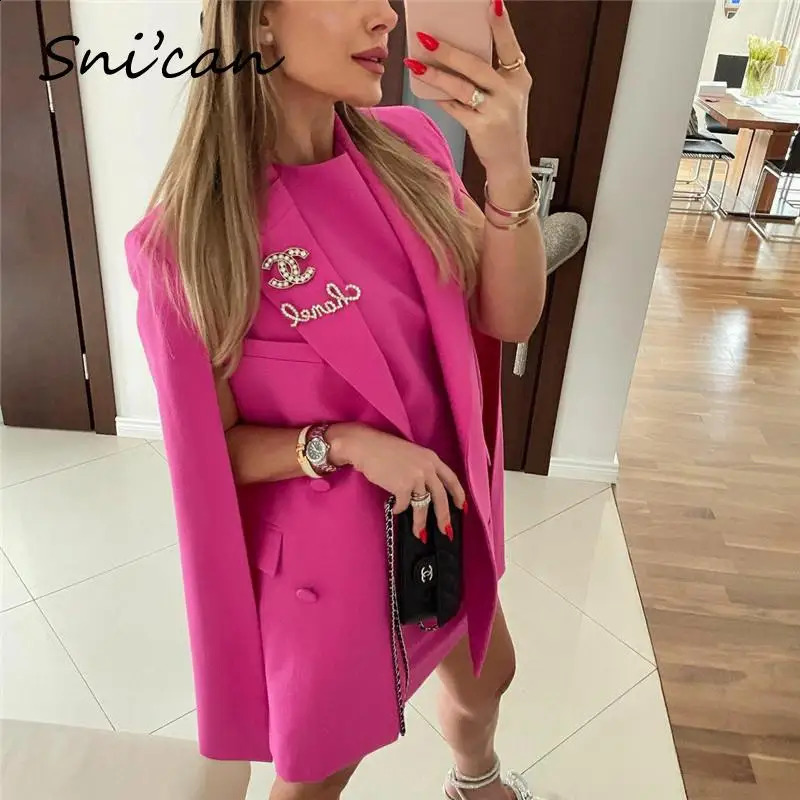Pink sleeveless jacket for women fashionable spring collar double chest pockets office womens 240826