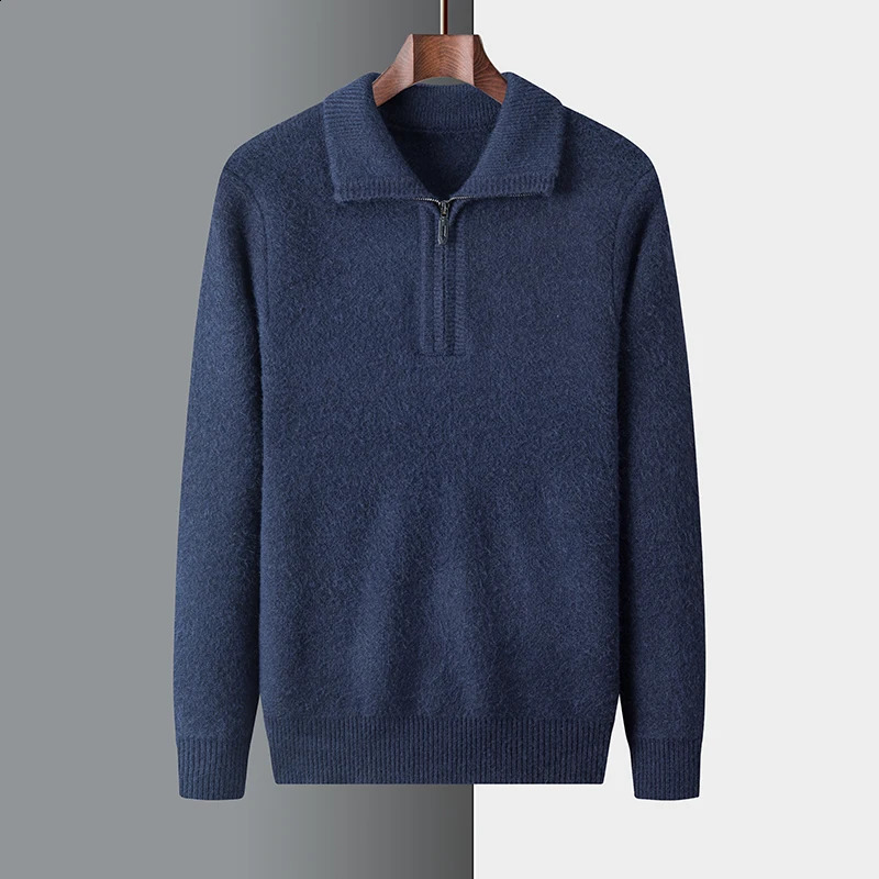 Men Cashmere Sweater for Warm Comfort Knitted Long Sleeved O-neck Zipper Pullover Alpaca Sweater Male 240826
