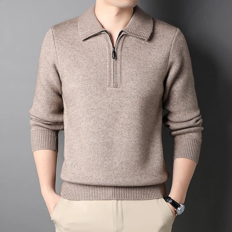 Men Cashmere Sweater for Warm Comfort Knitted Long Sleeved O-neck Zipper Pullover Alpaca Sweater Male 240826