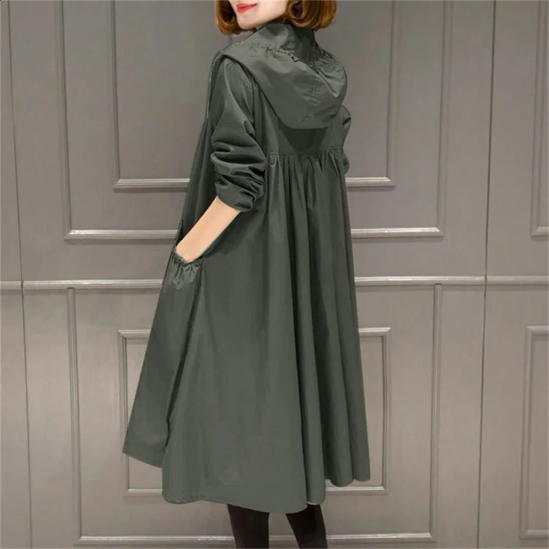 Windproof womens springsummer item Korean long loose oversized XXXL fashionable casual trench coat 240826