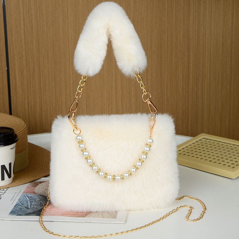 Autumn Winter Plush Bags New Styles For Women Niche Chain Crossbody Bags Fashionable Small Square Bags Plush Bags Casual