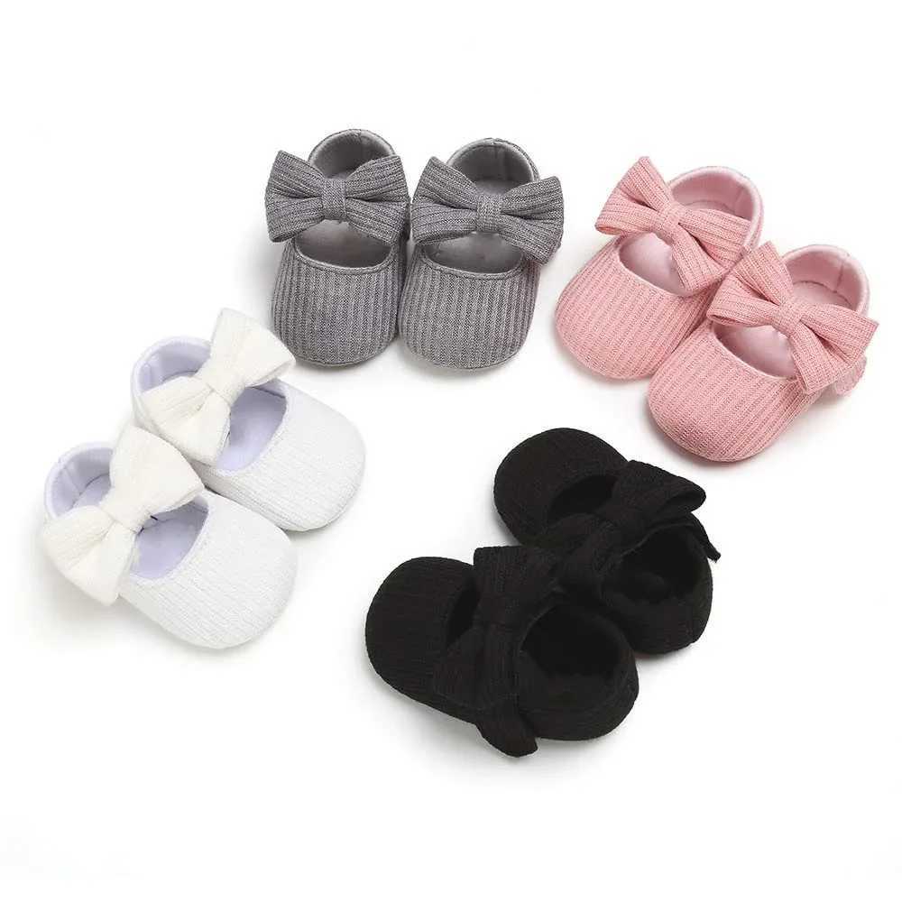 Baby girl Princess Mary Jane apartment shoes childrens soft soled wedding dress first walker anti slip bow knot pre walking shoes M240827