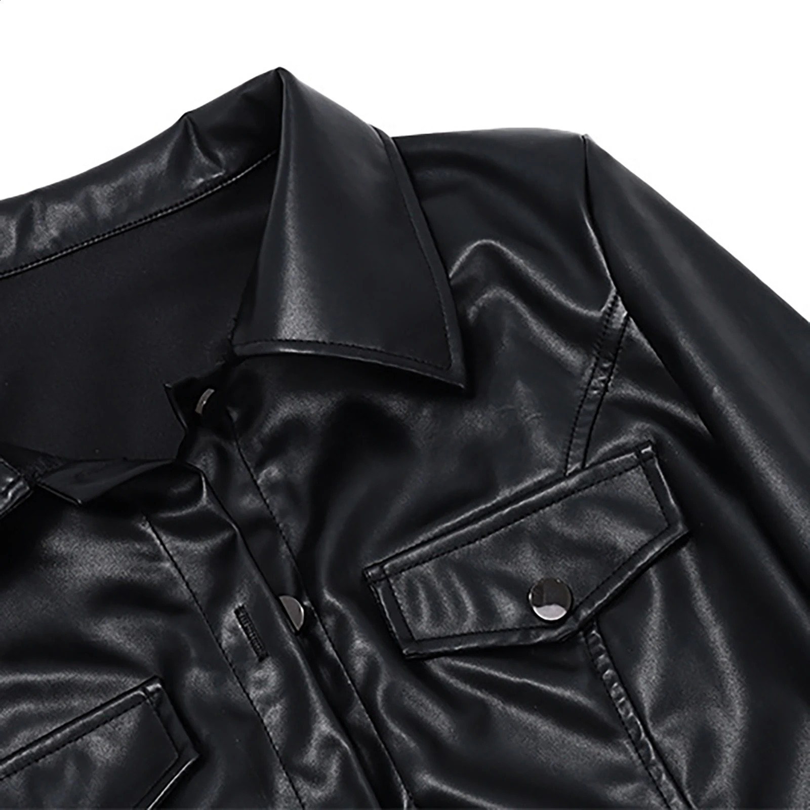 Womens motorcycle patent leather bomber jacket party coat club lapel long sleeved button up top 240827