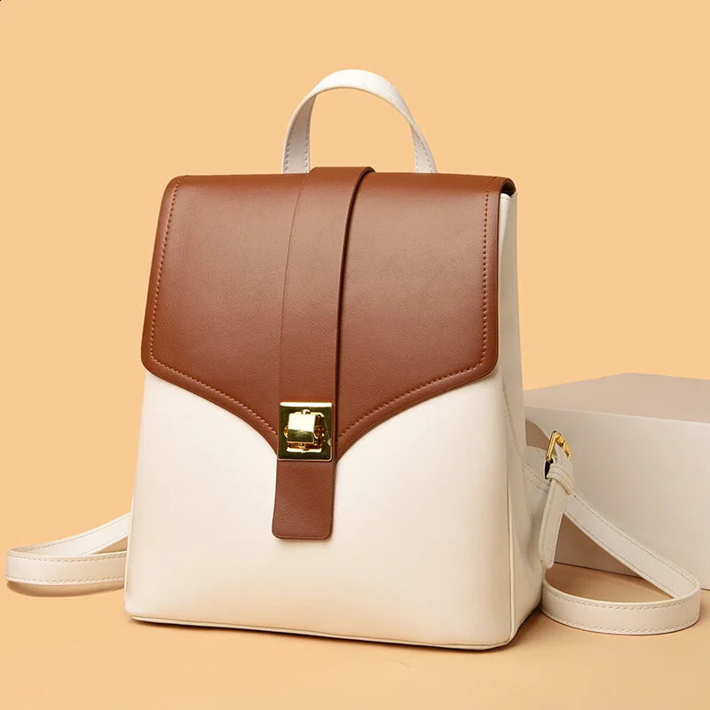 Womens backpack large capacity backpack fashionable conflict color travel bag anti-theft lock womens buckle bag 240826