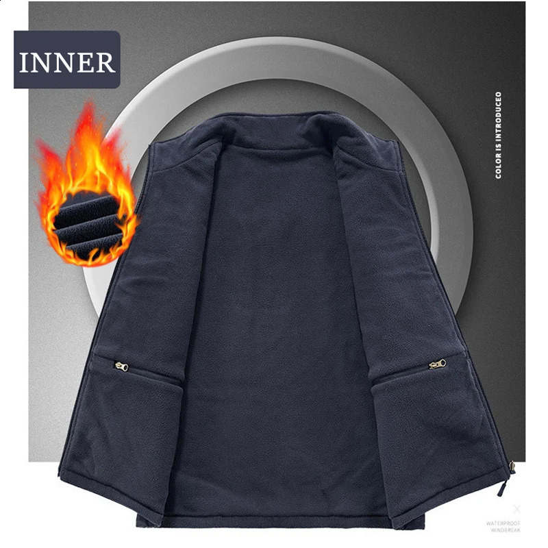 Winter Mens Multi-pocket Vests Casual Outdoor Fleece Fishing Vest for Men Warm Pographic Tooling Sleeveless Jackets Clothing 240826