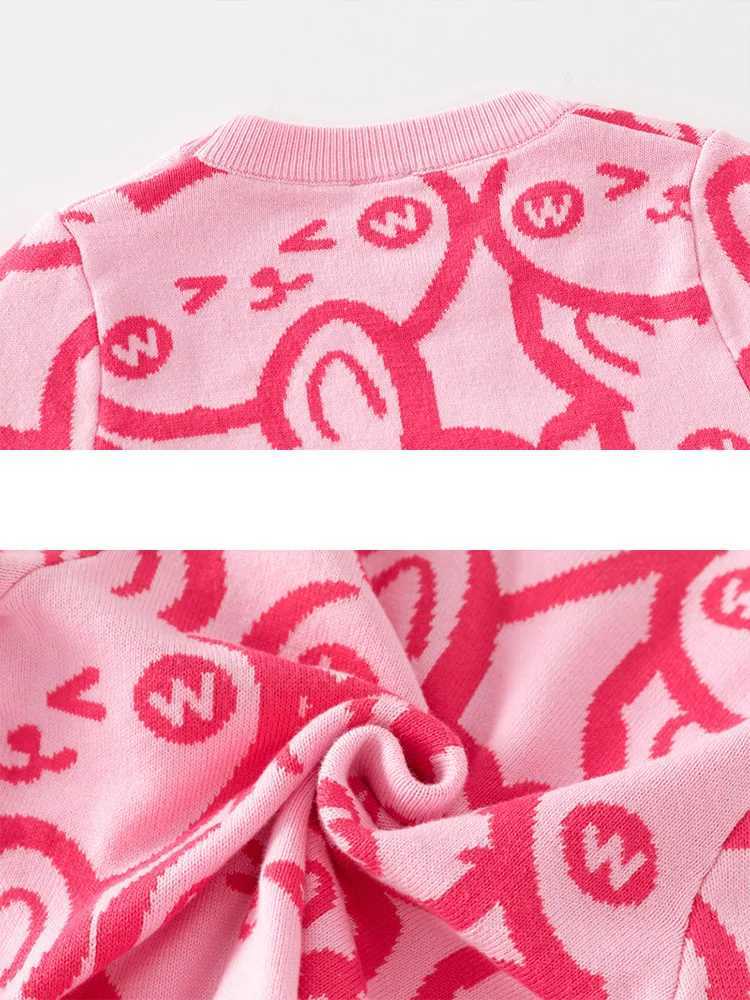 Childrens clothing double-layer cotton thread thick girls sweater Korean version rabbit jacquard childrens knitted girls sweaterW240824