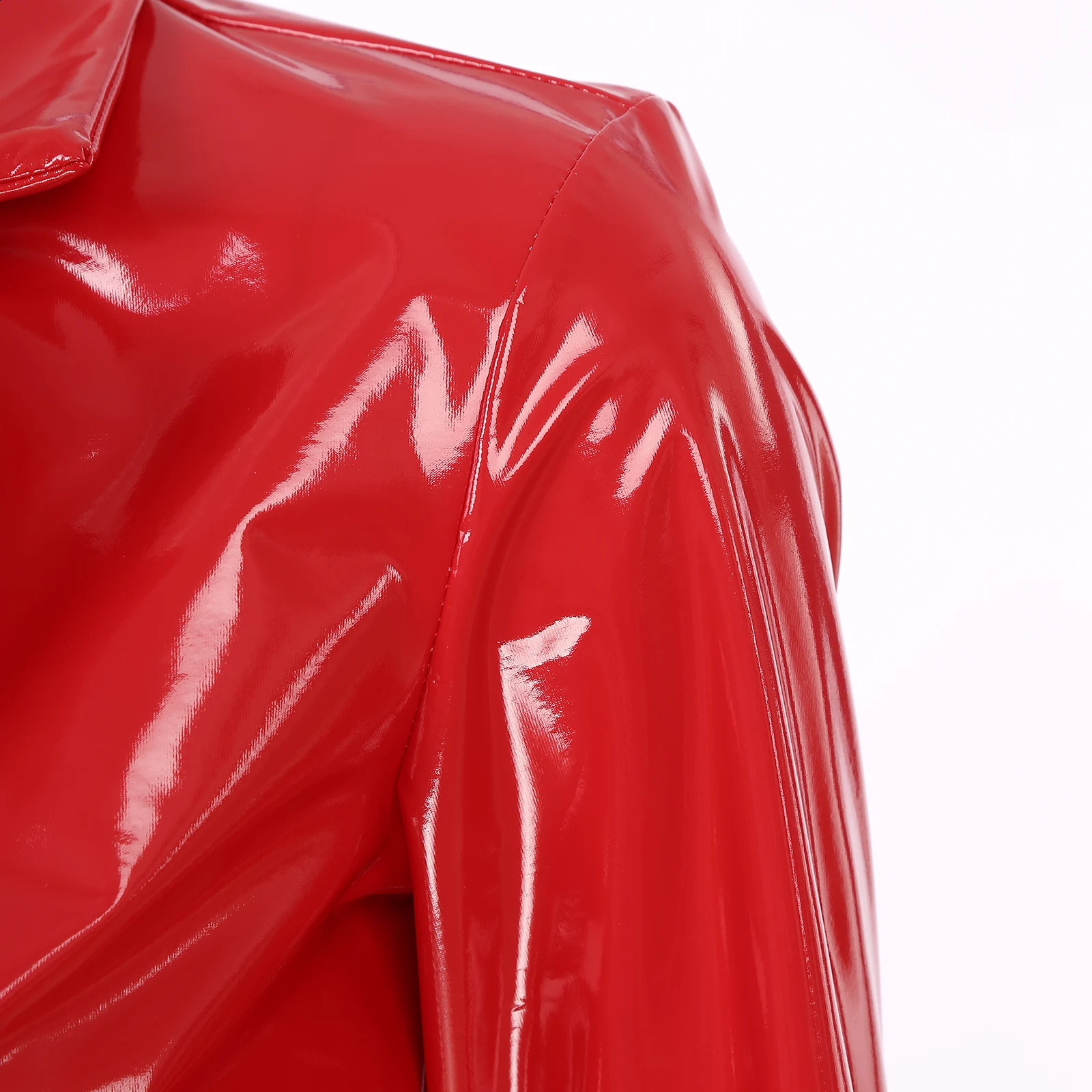 Womens Patent Leather Cutting Jacket Womens Fashion Long Sleeve Collar Motorcycle Jacket Wet Appearance Music Festival Club Clothing 240827