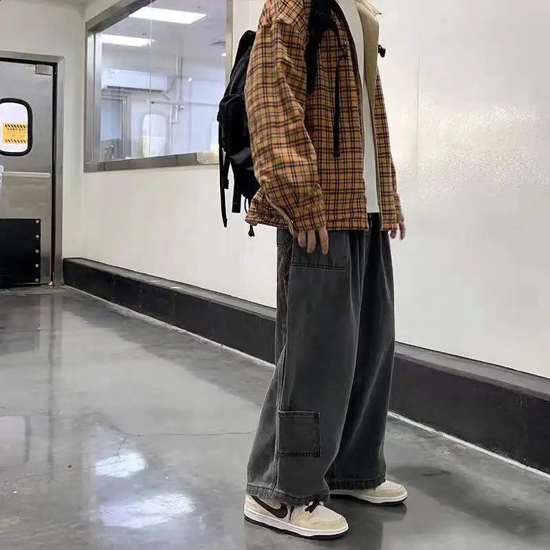 Large Size Workwear Wide Leg Jeans Ins Baggy Pants Mens Fashion Oversize Trousers Black Japanese Streetwear 4XL 5XL 240823