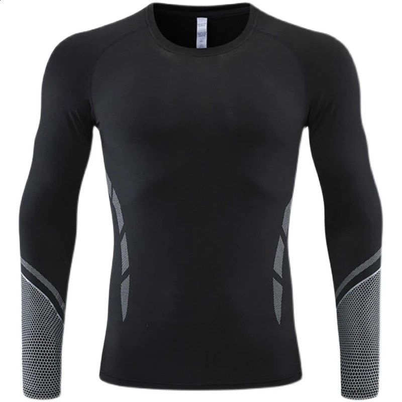 Mens fitness quick drying long sleeved shirt breathable and compact compression Tshirt gym training running 240827